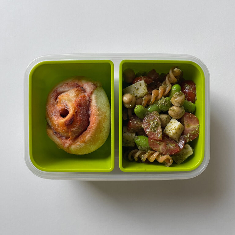 pizza roll and pasta salad